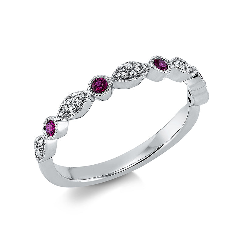 Ring mit Rubin  aus 750/-18 Karat Weißgold mit 10 Diamanten 0