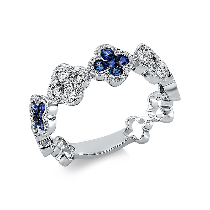 Ring mit Saphir  aus 750/-18 Karat Weißgold mit 10 Diamanten 0
