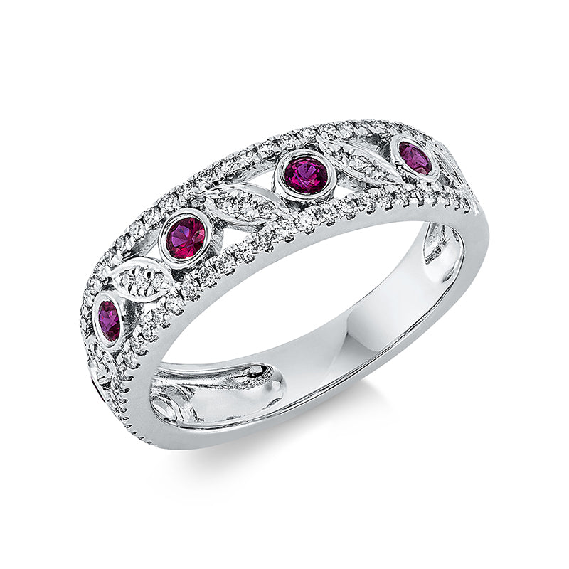 Ring mit Rubin  aus 750/-18 Karat Weißgold mit 74 Diamanten 0