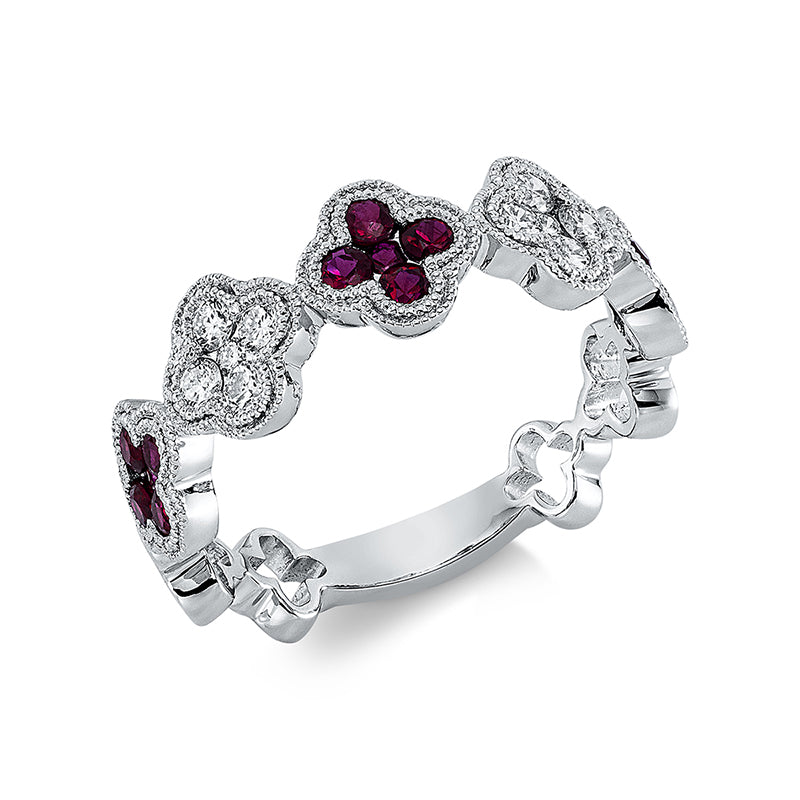 Ring mit Rubin  aus 750/-18 Karat Weißgold mit 15 Diamanten 0