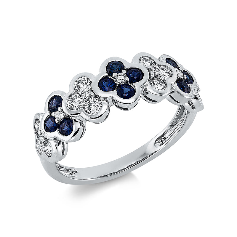 Ring mit Saphir  aus 750/-18 Karat Weißgold mit 19 Diamanten 0