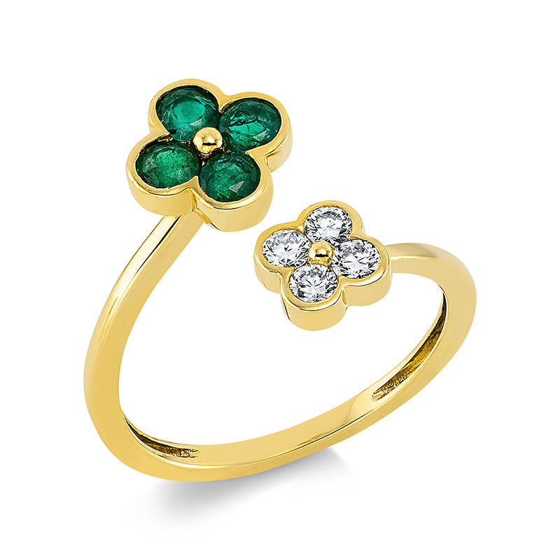 Ring mit Smaragd  aus 750/-18 Karat Gelbgold mit 4 Diamanten 0