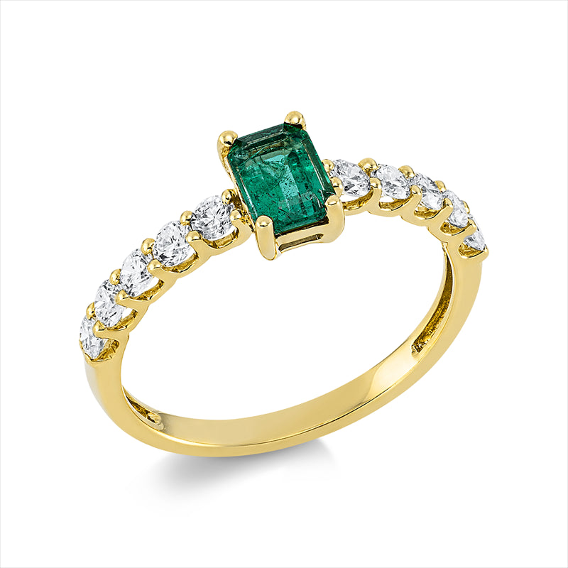 Ring mit Smaragd  aus 750/-18 Karat Gelbgold mit 10 Diamanten 0