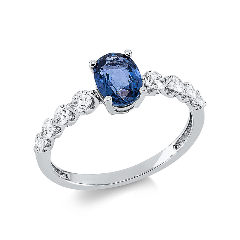Ring mit Saphir  aus 750/-18 Karat Weißgold mit 8 Diamanten 0