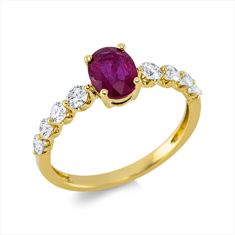 Ring mit Rubin  aus 750/-18 Karat Gelbgold mit 8 Diamanten 0
