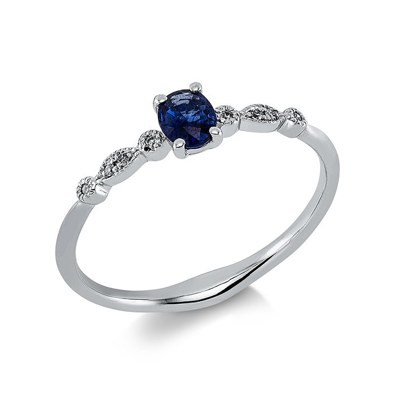 Ring mit Saphir  aus 750/-18 Karat Weißgold mit 8 Diamanten 0