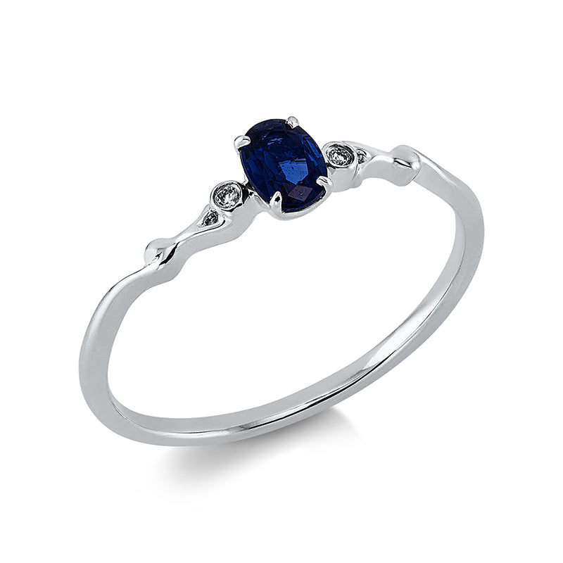 Ring mit Saphir  aus 750/-18 Karat Weißgold mit 2 Diamanten 0
