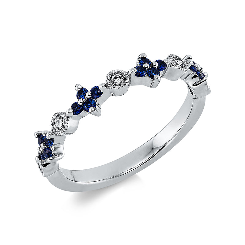 Ring mit Saphir  aus 750/-18 Karat Weißgold mit 5 Diamanten 0