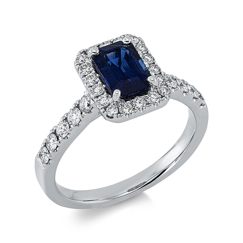 Ring mit Saphir  aus 750/-18 Karat Weißgold mit 28 Diamanten 0