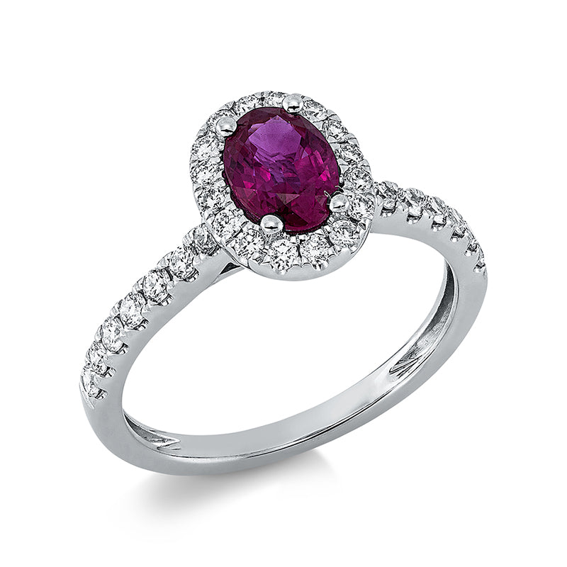 Ring mit Rubin  aus 750/-18 Karat Weißgold mit 32 Diamanten 0