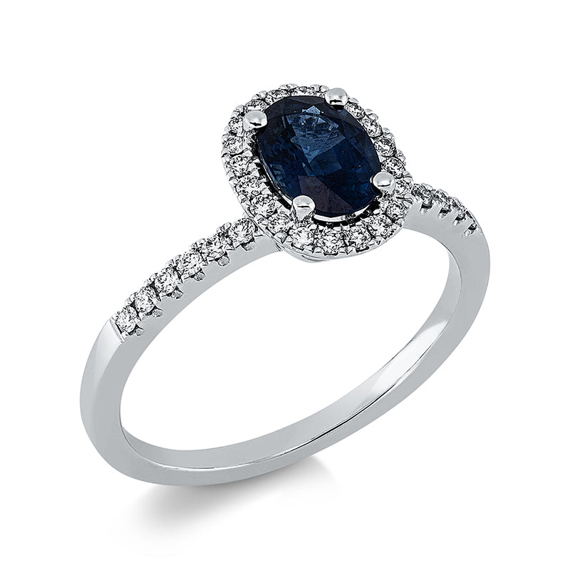 Ring mit Saphir  aus 750/-18 Karat Weißgold mit 32 Diamanten 0