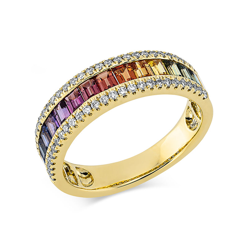 Ring mit Saphir  aus 750/-18 Karat Gelbgold mit 54 Diamanten 0