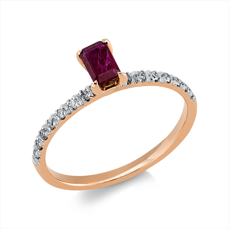 Ring mit Rubin  aus 750/-18 Karat Rotgold mit 14 Diamanten 0