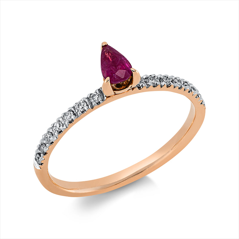 Ring mit Rubin  aus 750/-18 Karat Rotgold mit 14 Diamanten 0