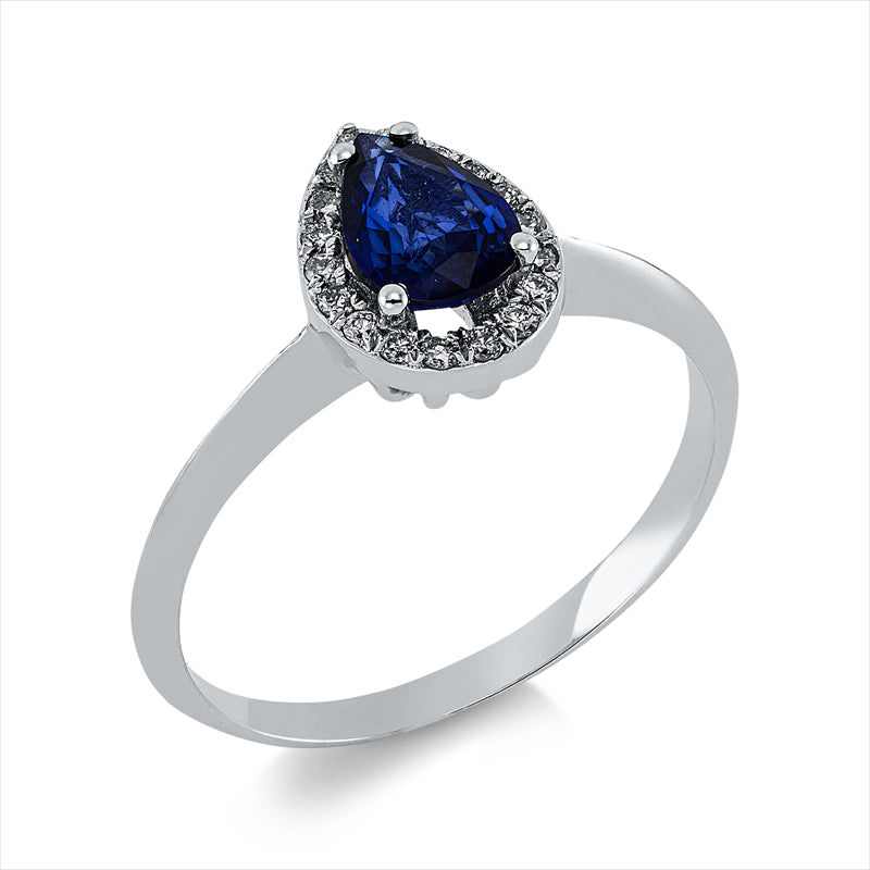Ring mit Saphir  aus 750/-18 Karat Weißgold mit 18 Diamanten 0