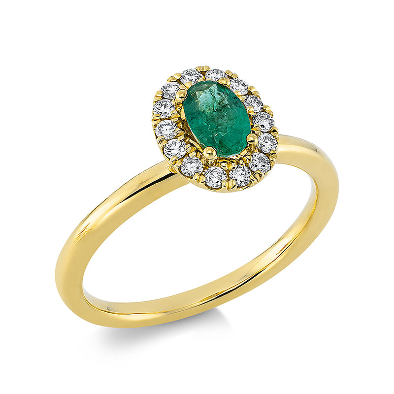 Ring mit Smaragd  aus 750/-18 Karat Gelbgold mit 14 Diamanten 0