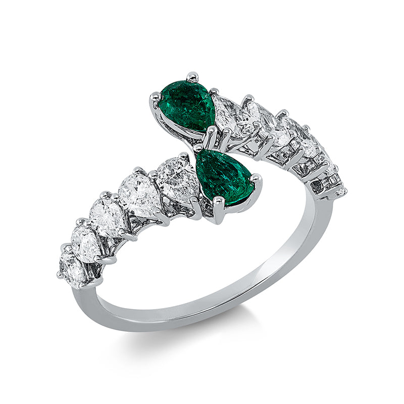 Ring mit Smaragd  aus 750/-18 Karat Weißgold mit 10 Diamanten 1