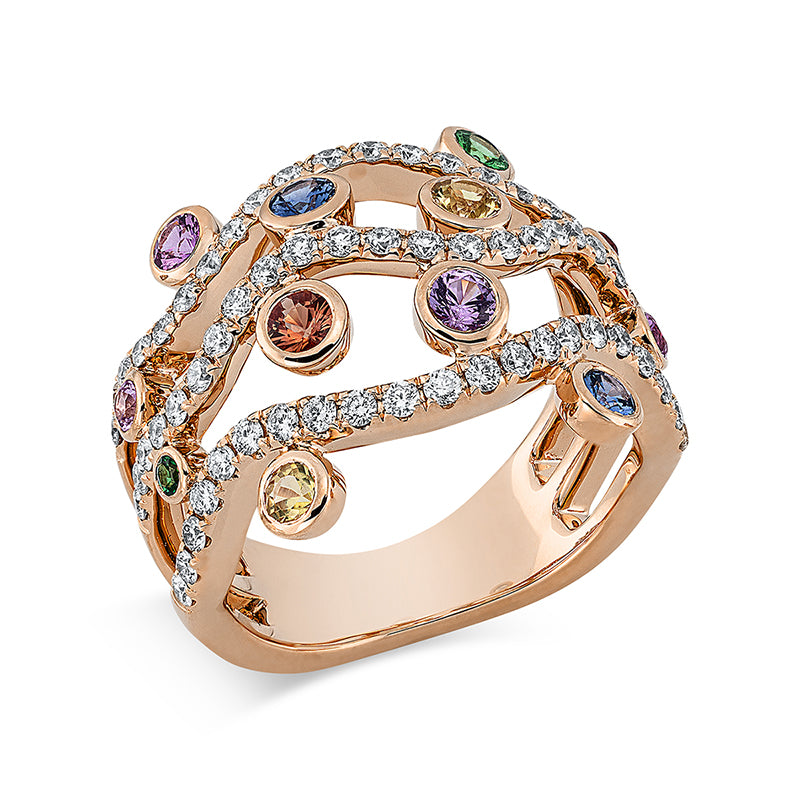 Ring mit Saphir  aus 750/-18 Karat Rotgold mit 65 Diamanten 0