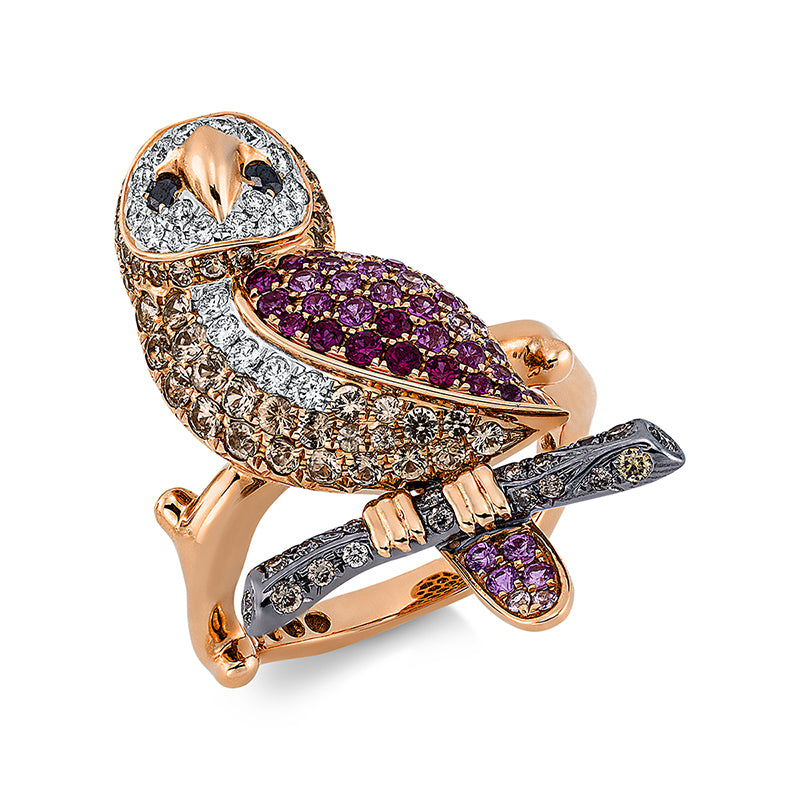 Ring mit Saphir  aus 750/-18 Karat Rotgold / Weißgold mit 41 Diamanten 0