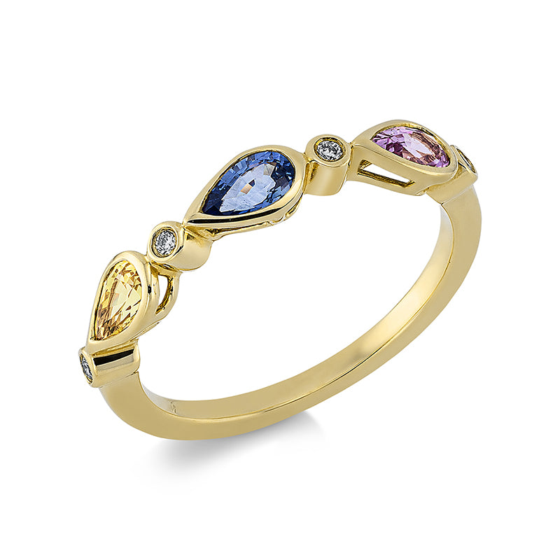 Ring mit Saphir  aus 585/-14 Karat Gelbgold mit 4 Diamanten 0