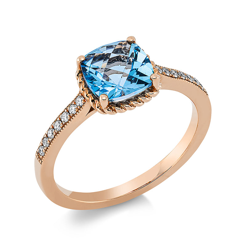 Ring mit Topas  aus 585/-14 Karat Rotgold mit 14 Diamanten 0