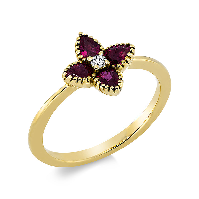 Ring mit Rubin  aus 585/-14 Karat Gelbgold mit 1 Diamant 0