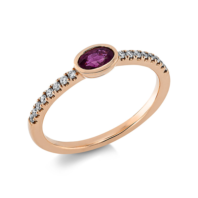 Ring mit Rubin  aus 585/-14 Karat Rotgold mit 16 Diamanten 0
