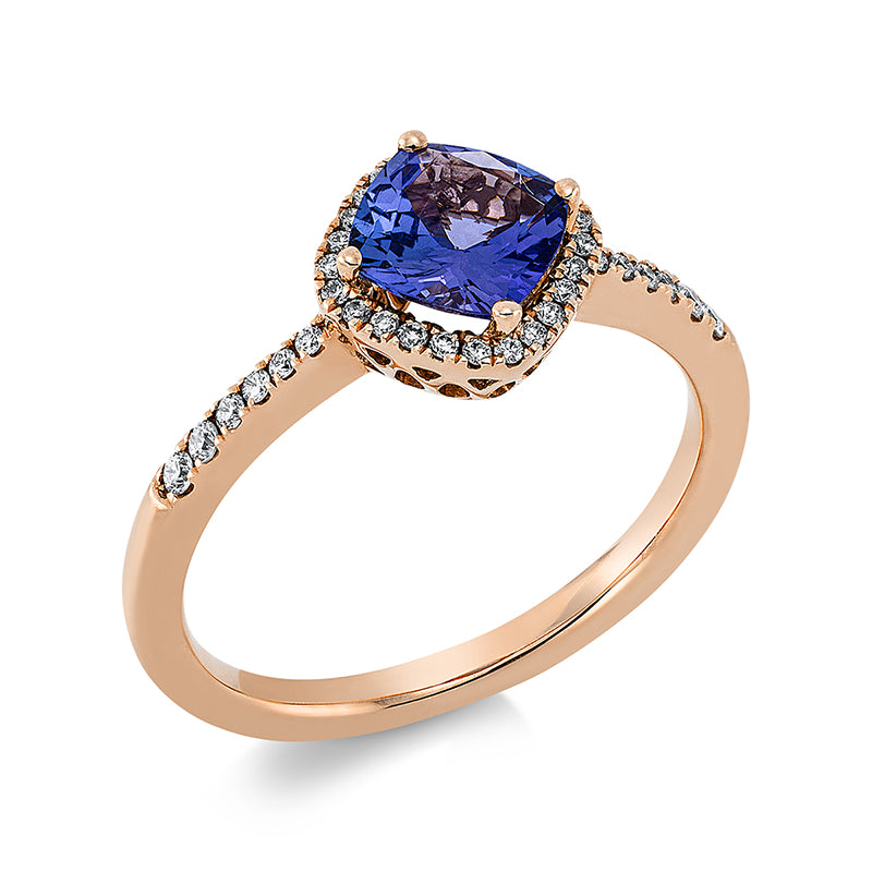 Ring mit Tansanit  aus 585/-14 Karat Rotgold mit 36 Diamanten 0