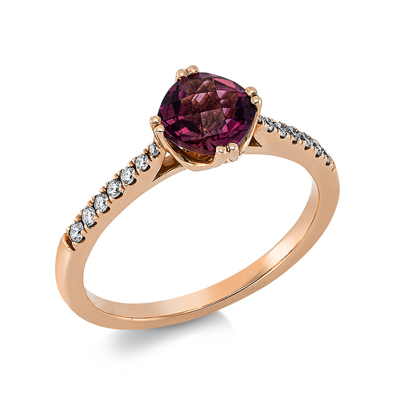 Ring mit Turmalin  aus 585/-14 Karat Rotgold mit 14 Diamanten 0
