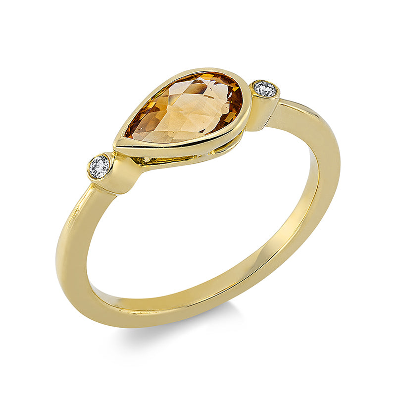 Ring mit Citrin  aus 585/-14 Karat Gelbgold mit 2 Diamanten 0