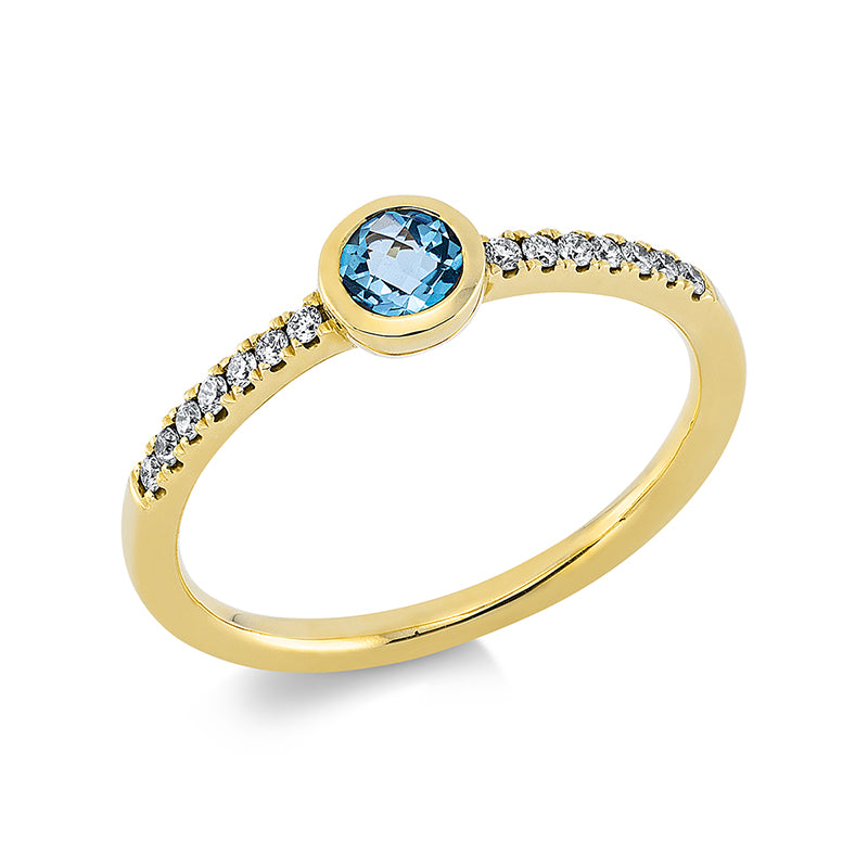 Ring mit Topas  aus 585/-14 Karat Gelbgold mit 14 Diamanten 0