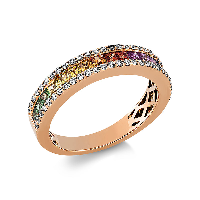 Ring mit Saphir  aus 750/-18 Karat Rotgold mit 56 Diamanten 0