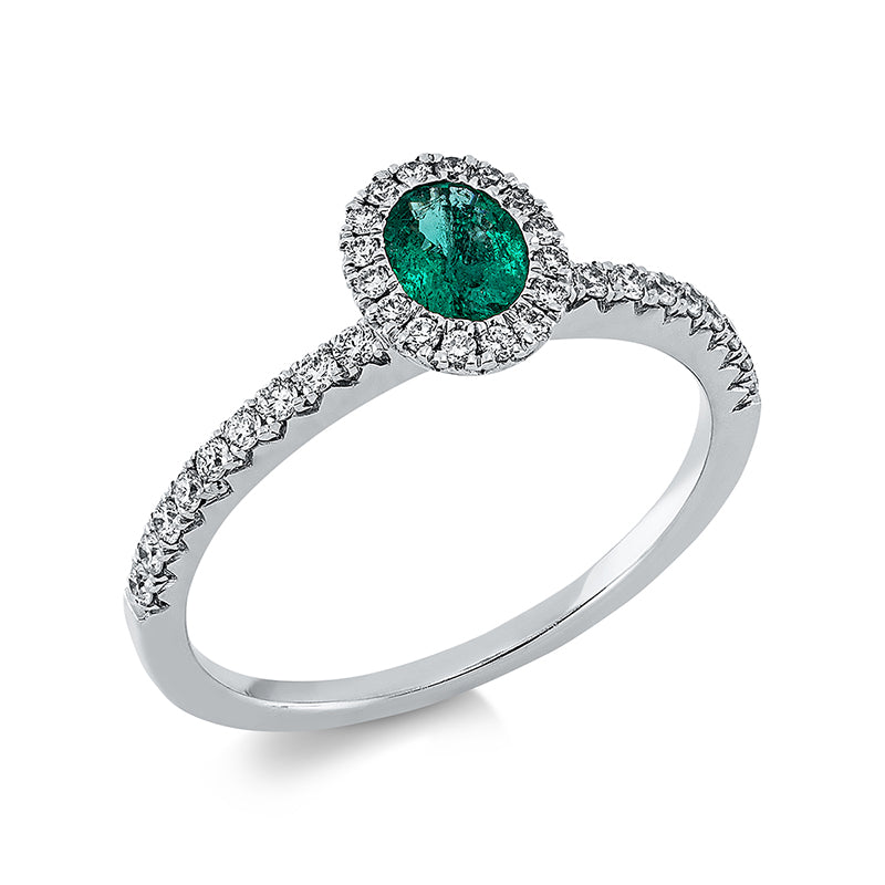 Ring mit Smaragd  aus 750/-18 Karat Weißgold mit 34 Diamanten 0