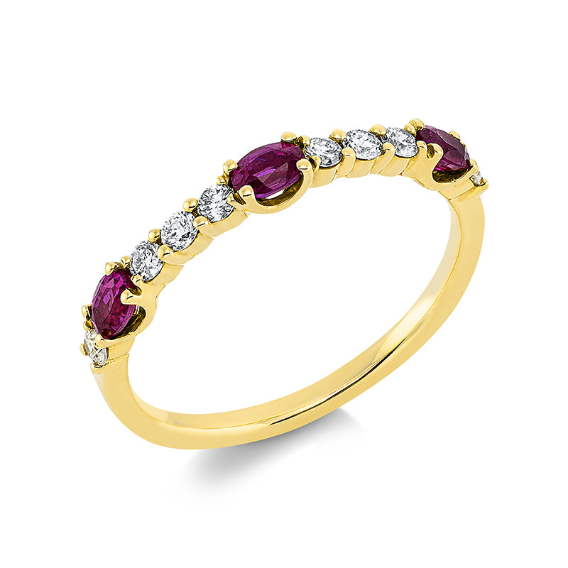 Ring mit Rubin  aus 750/-18 Karat Gelbgold mit 8 Diamanten 0