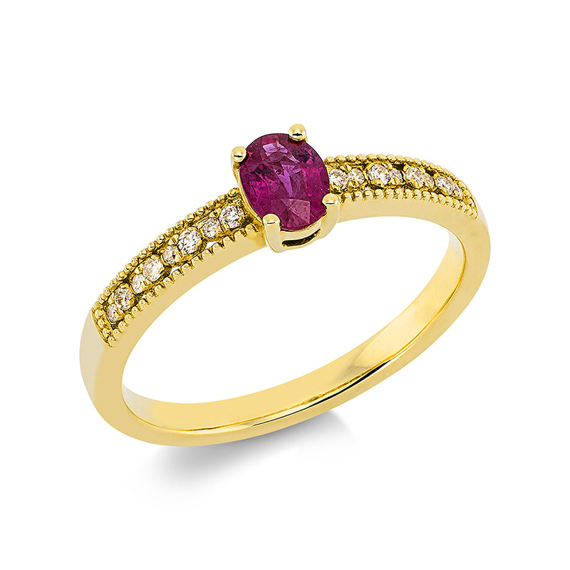 Ring mit Rubin  aus 750/-18 Karat Gelbgold mit 16 Diamanten 0
