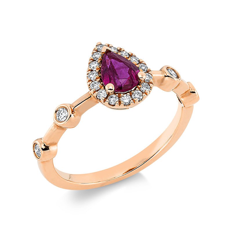 Ring mit Rubin  aus 750/-18 Karat Rotgold mit 19 Diamanten 0