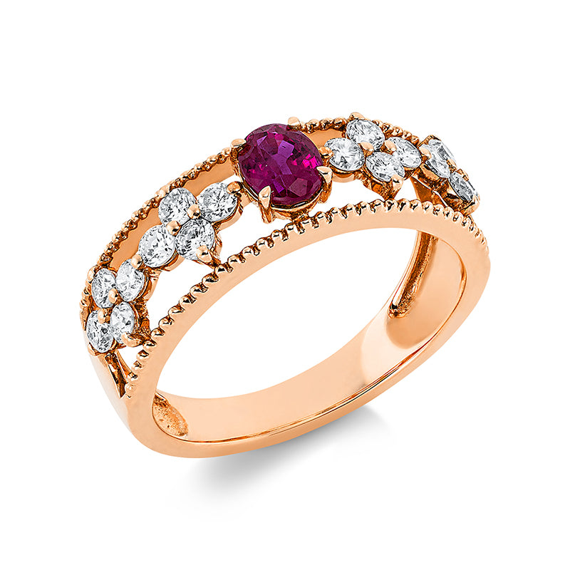 Ring mit Rubin  aus 750/-18 Karat Rotgold mit 16 Diamanten 0