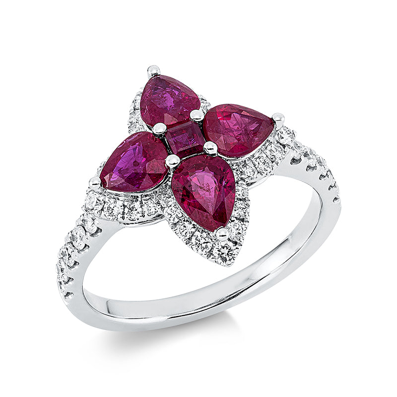Ring mit Rubin  aus 750/-18 Karat Weißgold mit 42 Diamanten 0