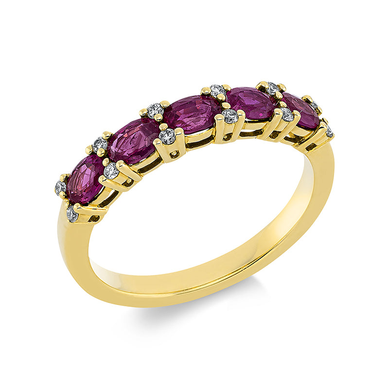 Ring mit Rubin  aus 750/-18 Karat Gelbgold mit 12 Diamanten 0