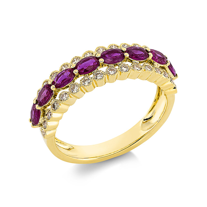 Ring mit Rubin  aus 750/-18 Karat Gelbgold mit 32 Diamanten 0