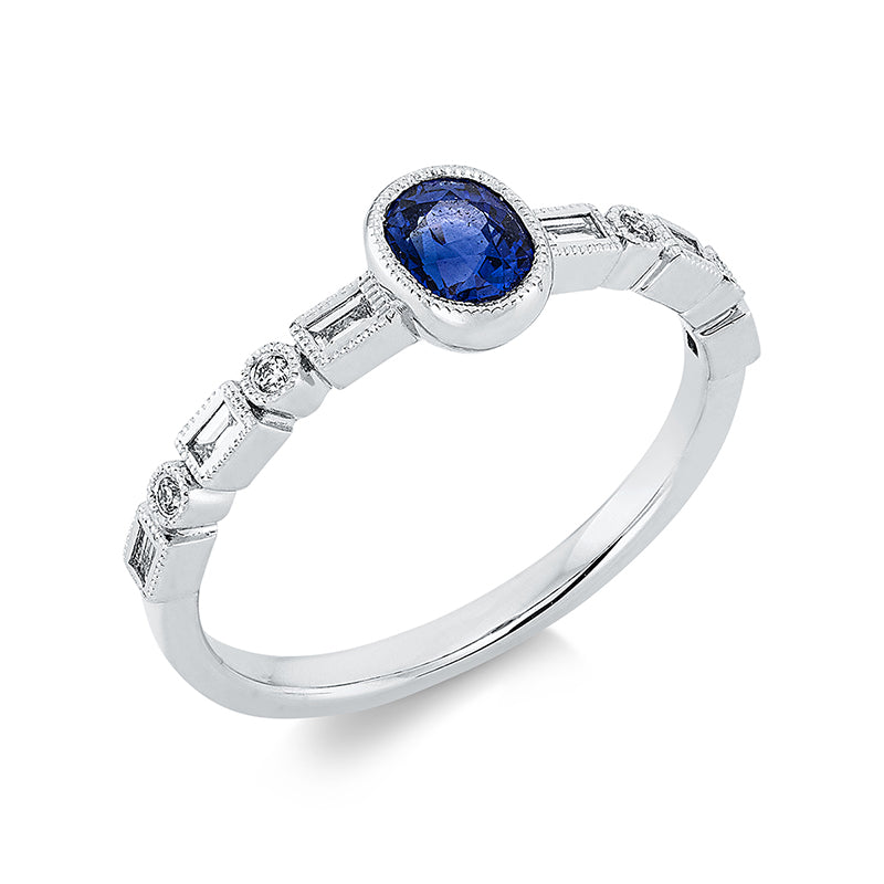 Ring mit Saphir  aus 750/-18 Karat Weißgold mit 10 Diamanten 0