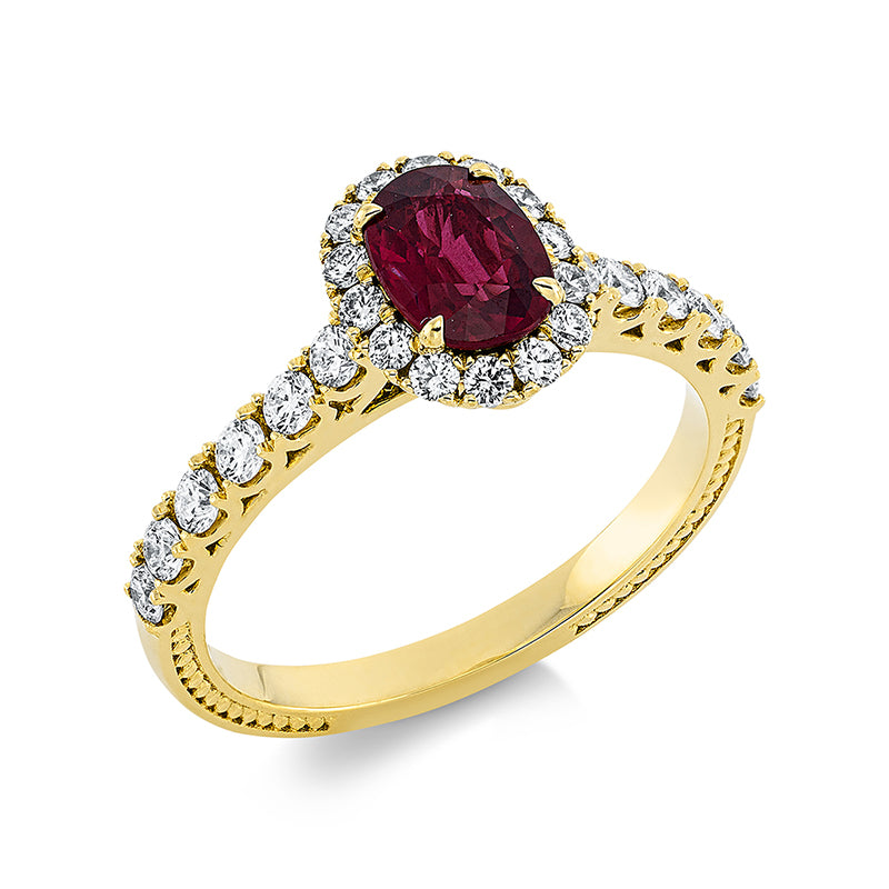 Ring mit Rubin  aus 750/-18 Karat Gelbgold mit 32 Diamanten 0