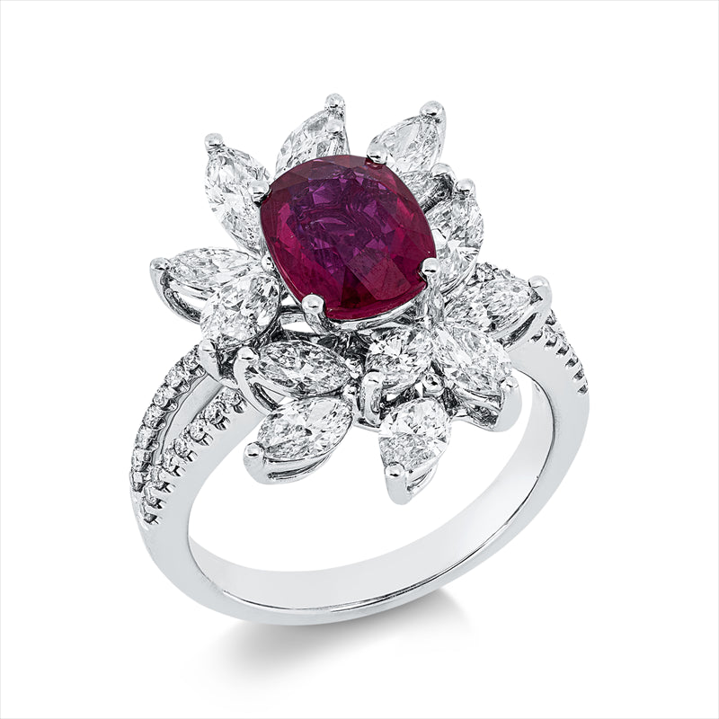Ring mit Rubin  aus 750/-18 Karat Weißgold mit 48 Diamanten 2