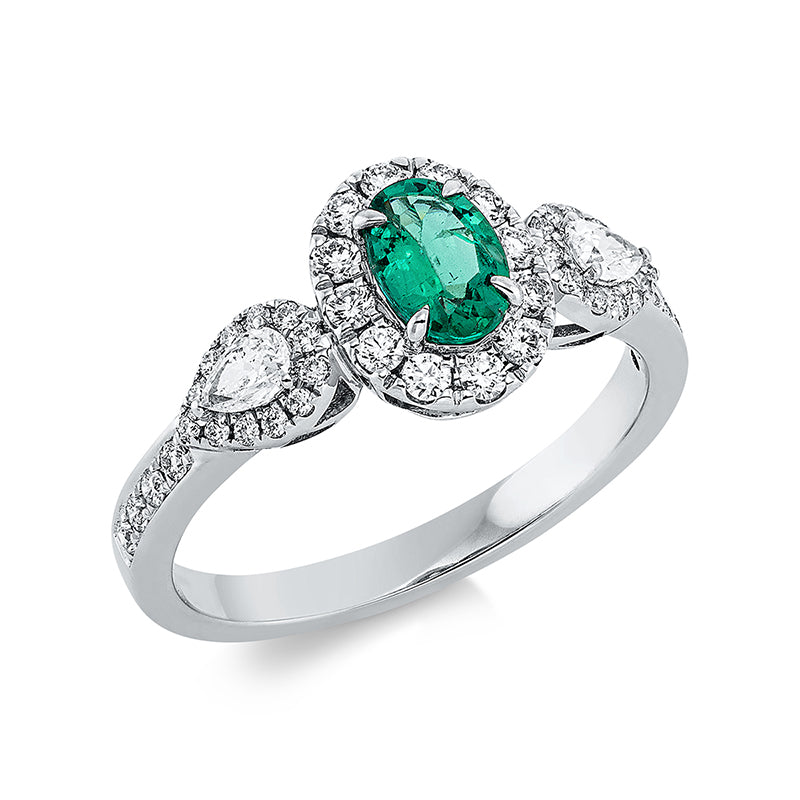 Ring mit Smaragd  aus 750/-18 Karat Weißgold mit 46 Diamanten 0