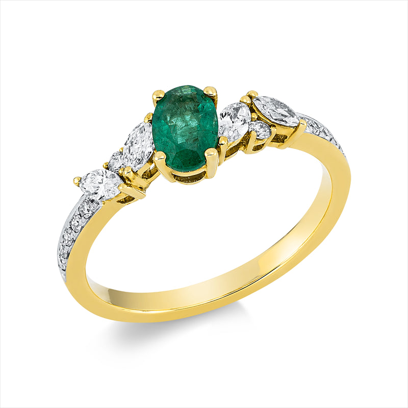 Ring mit Smaragd  aus 750/-18 Karat Gelbgold mit 16 Diamanten 0