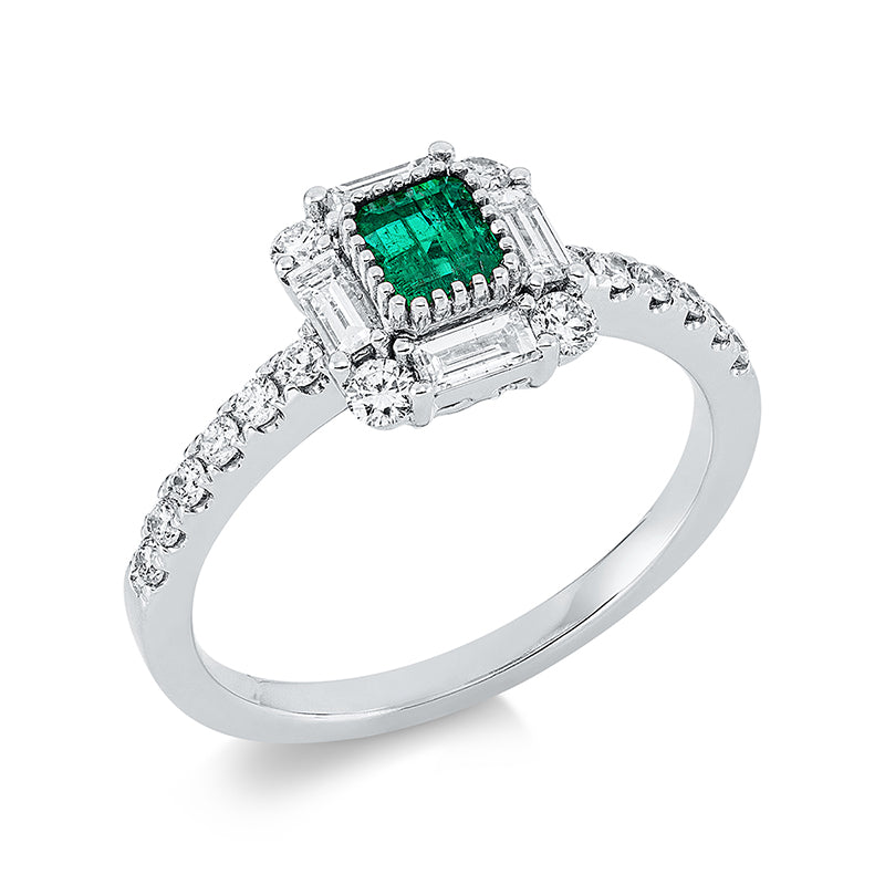 Ring mit Smaragd  aus 750/-18 Karat Weißgold mit 20 Diamanten 0