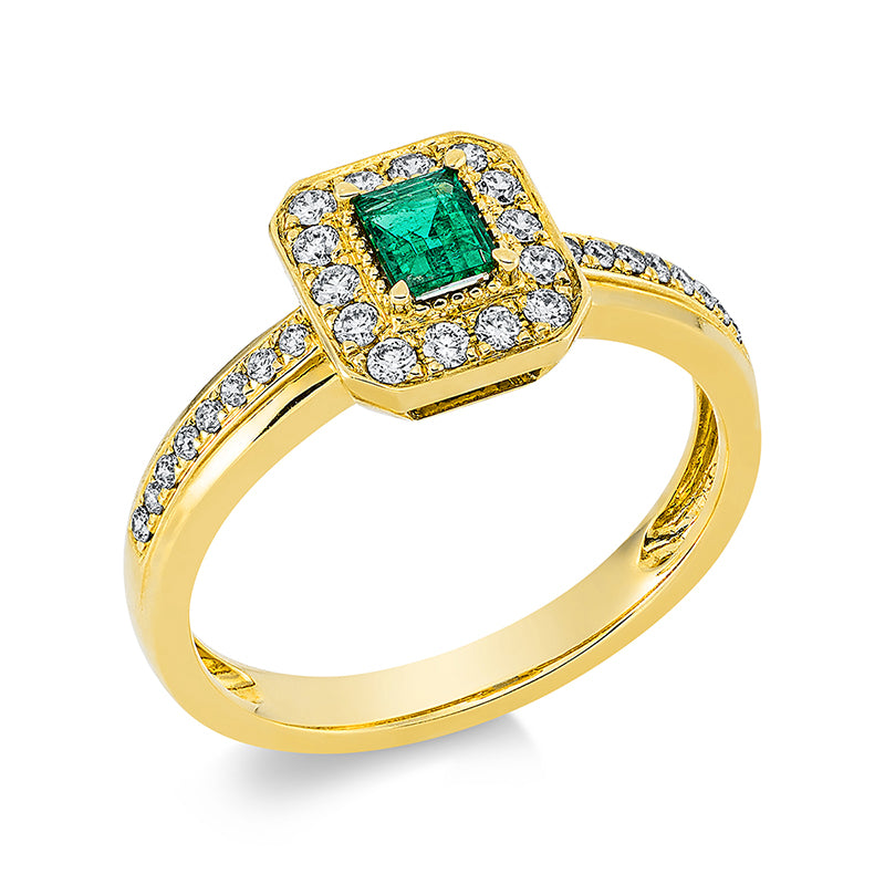 Ring mit Smaragd  aus 750/-18 Karat Gelbgold mit 30 Diamanten 0