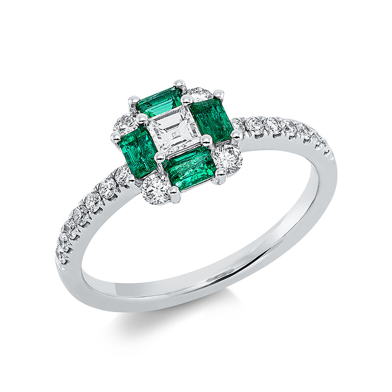 Ring mit Smaragd  aus 750/-18 Karat Weißgold mit 19 Diamanten 0
