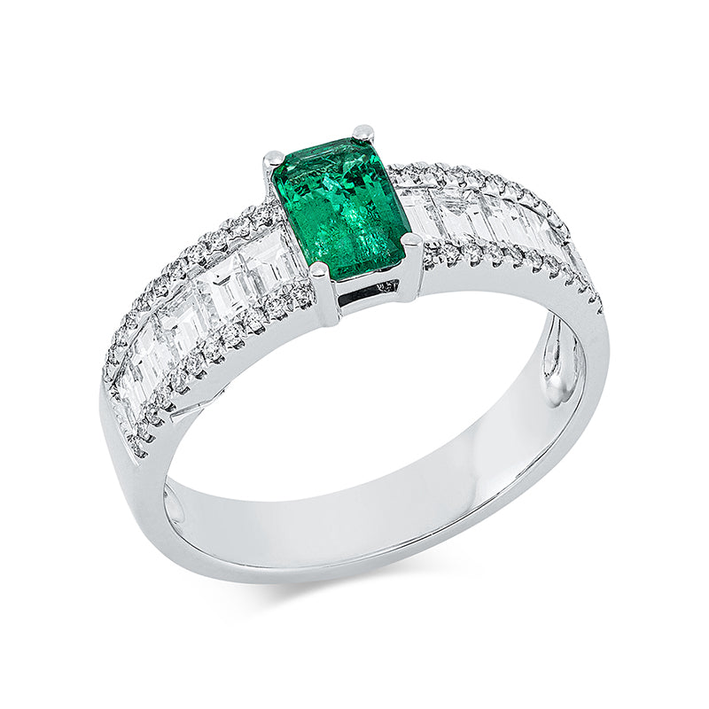 Ring mit Smaragd  aus 750/-18 Karat Weißgold mit 54 Diamanten 0