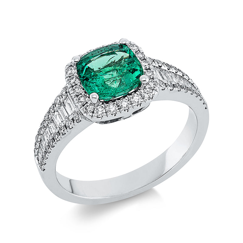 Ring mit Smaragd  aus 750/-18 Karat Weißgold mit 76 Diamanten 0